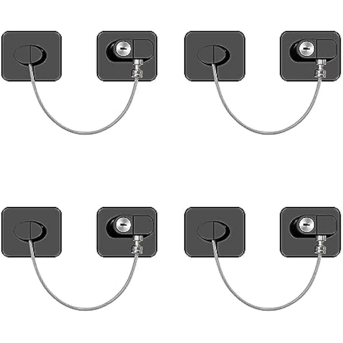 4 Pack Window Safety Locks Adhesive, NewBinn No Drilling Window Restrictors for UPVC, Window Safety Locks Latch for Refrigerator, Cabinets, Drawer, Fridge Lock with Keys for Kids and Pets, Black