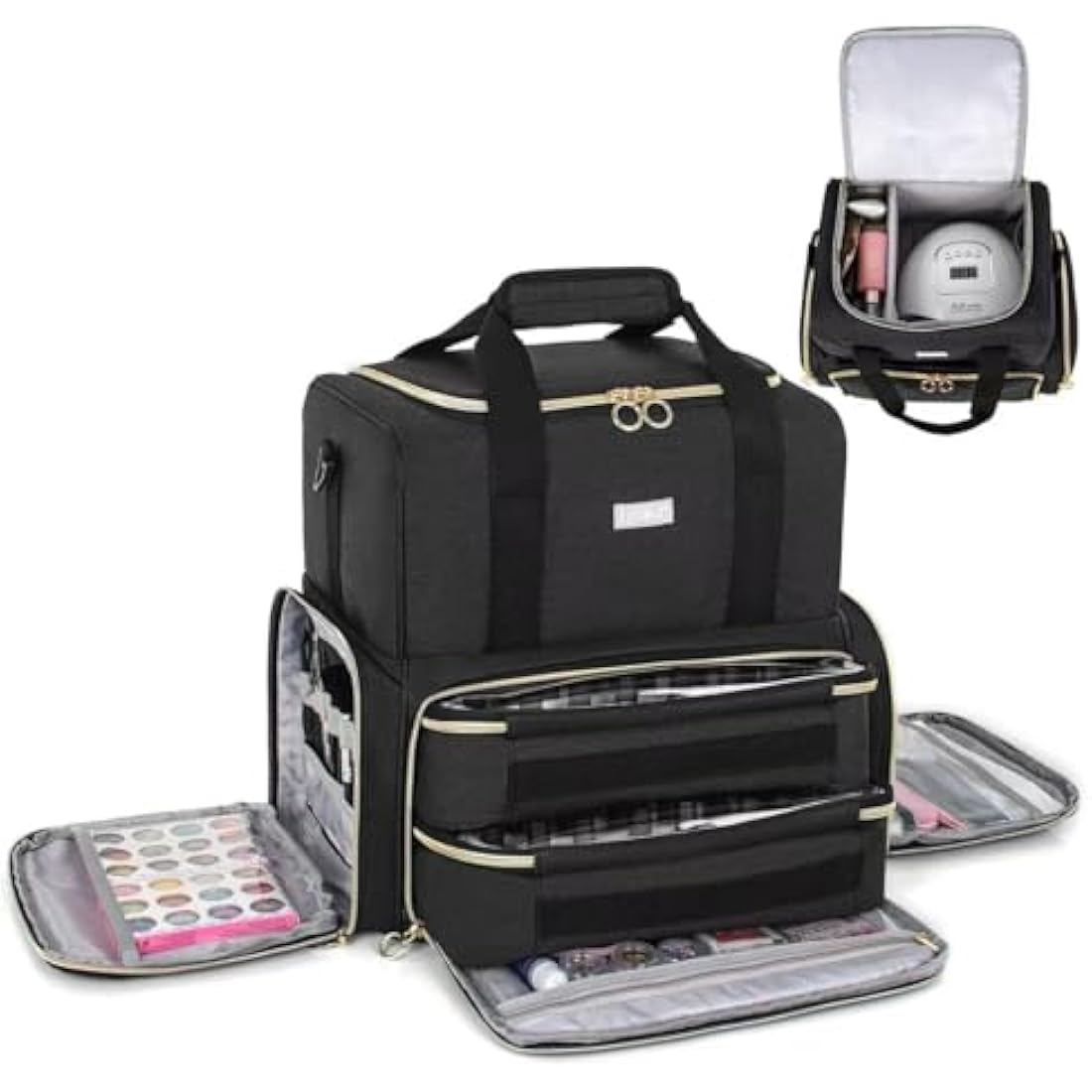 IVODEELA Nail Polish Organiser Bag,Large Nail Kit Bag Holds 80 Bottles and a Nail Lamp,Nail Polish Carrying Case with Two Removable Bags,Portable Nail Polish Holder for Nail Supplies