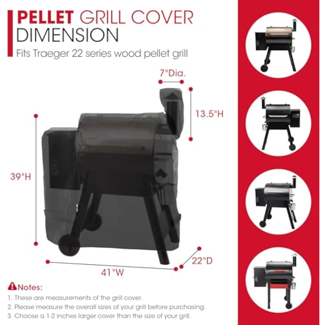 Unicook Heavy Duty Waterproof Wood Pellet Grill Cover, Full Length Gasgrill Cover, Fade and UV Resistant Material, Compatible with Traeger 22 Series Pellet Grill and More, Black