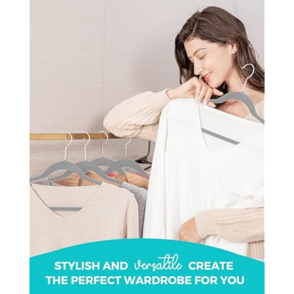 HOUSE DAY Velvet Hangers 60 Pack - Non-Slip Premium Hangers for Clothes, Felt heavy Duty Coathangers, Durable Suit Hanger for Space Saving, No Hanger Marks 360 Rotating (Light Grey)