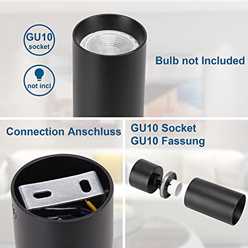 Klighten 2pcs Rotatable Matt Black Round Ceiling Spotlight, GU10 Socket, Aluminum Surface Mounted, 55x140mm