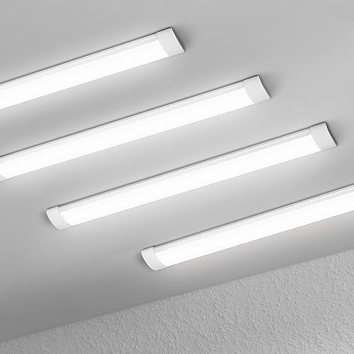muzha 4 Packs LED Batten Lights，PC Body， 4FT 36W 4000k 3600lm,Low Profile Wall or Ceiling Surface Mounted Fitting for Home/Workshop/Office/School Restaurant (4FT)