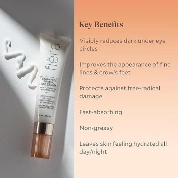 Fièra Bakuchiol Firming Eye Cream - Designed For Mature Skin - For Wrinkles, Anti Aging, and Dark Spots - 15 ML / 0.5 FL. OZ.