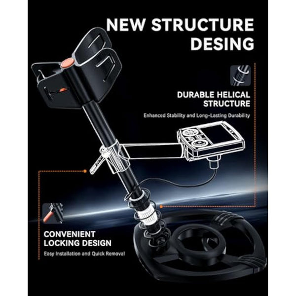 SUNPOW Metal Detector for Adults Professional, High-Tech with DSP Chip and Structure, 3 Pieces Custom, 30cm Waterproof Coil, 2 x LCD Display, 5 Modes, Adjustable Length (50 cm - 150 cm), Stable Spiral