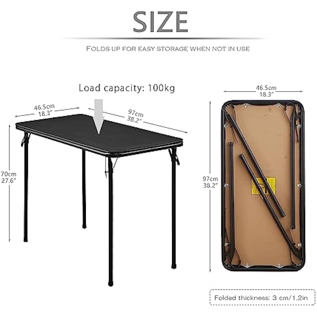 KAIHAOWIN Set of Desk and Chair, Computer Table/Dining Table 97 x 47 cm and Folding Chair 40 x 40 cm, Folding Desk and Chair, Outdoor, Black