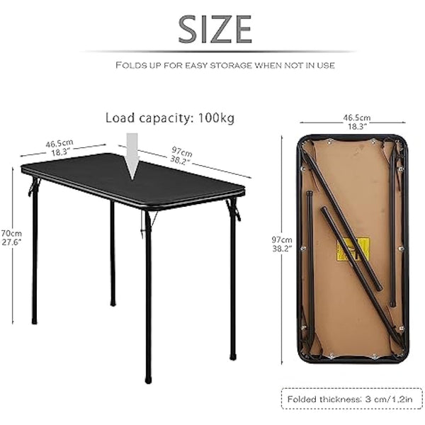 KAIHAOWIN Set of Desk and Chair, Computer Table/Dining Table 97 x 47 cm and Folding Chair 40 x 40 cm, Folding Desk and Chair, Outdoor, Black