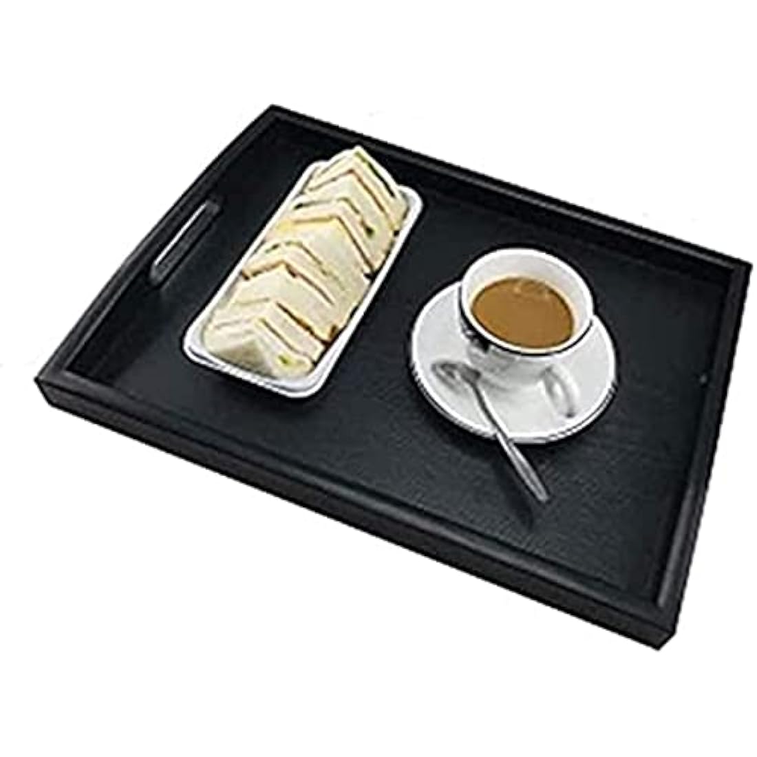 Dudoplatz Large Rectangular Wooden Serving Tray with Large Black Wooden Handle (45x35 cm)