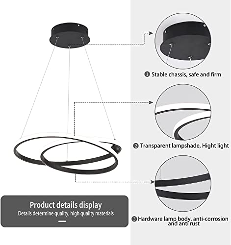 Eoodis Modern LED Chandelier Dimmable 2 Rings LED Pendant Light with Remote Control Black Chandelier Light Fixture Hanging Lamp for Kitchen Dining