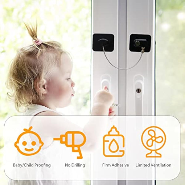 4 Pack Window Safety Locks Adhesive, NewBinn No Drilling Window Restrictors for UPVC, Window Safety Locks Latch for Refrigerator, Cabinets, Drawer, Fridge Lock with Keys for Kids and Pets, Black
