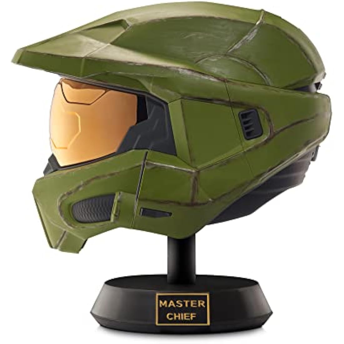 Halo Master Chief Deluxe Helmet with Stand - LED Lights on Each Side - Battle Damaged Paint - One Size Fits Most - Build your Universe