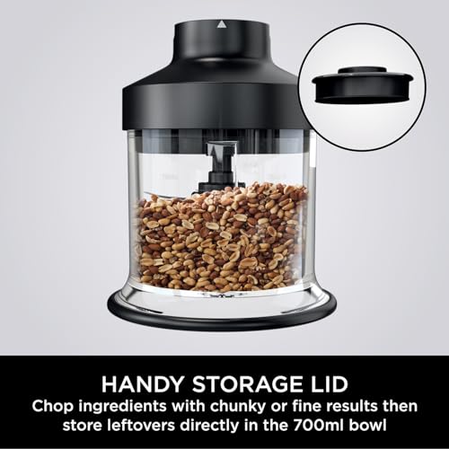 Ninja Foodi 3-in-1 Hand Blender, Hand Mixer & Chopper, Food Processor with 3 Attachments, 850W Powerbase, Immersion Blender, 5 Mixing Speeds, 2 Blending Speeds, 1.5m Cord, Black CI100UK