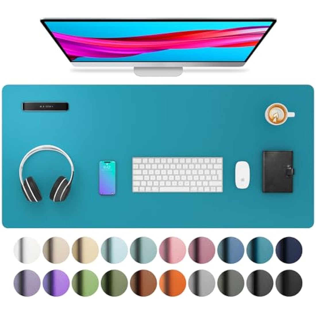 Aothia Leather Desk Mat, Large Mouse Pad, Non-Slip Desk Pad Desk Protector Mat, Waterproof PU Leather Laptop Mat Table Mat Desk Writing Pad for Office and Home (91cmx43cm, Turquoise Blue)