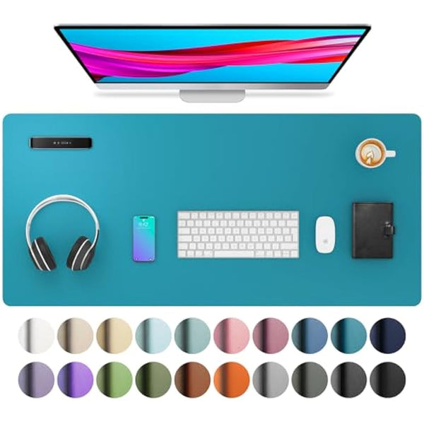 Aothia Leather Desk Mat, Large Mouse Pad, Non-Slip Desk Pad Desk Protector Mat, Waterproof PU Leather Laptop Mat Table Mat Desk Writing Pad for Office and Home (91cmx43cm, Turquoise Blue)