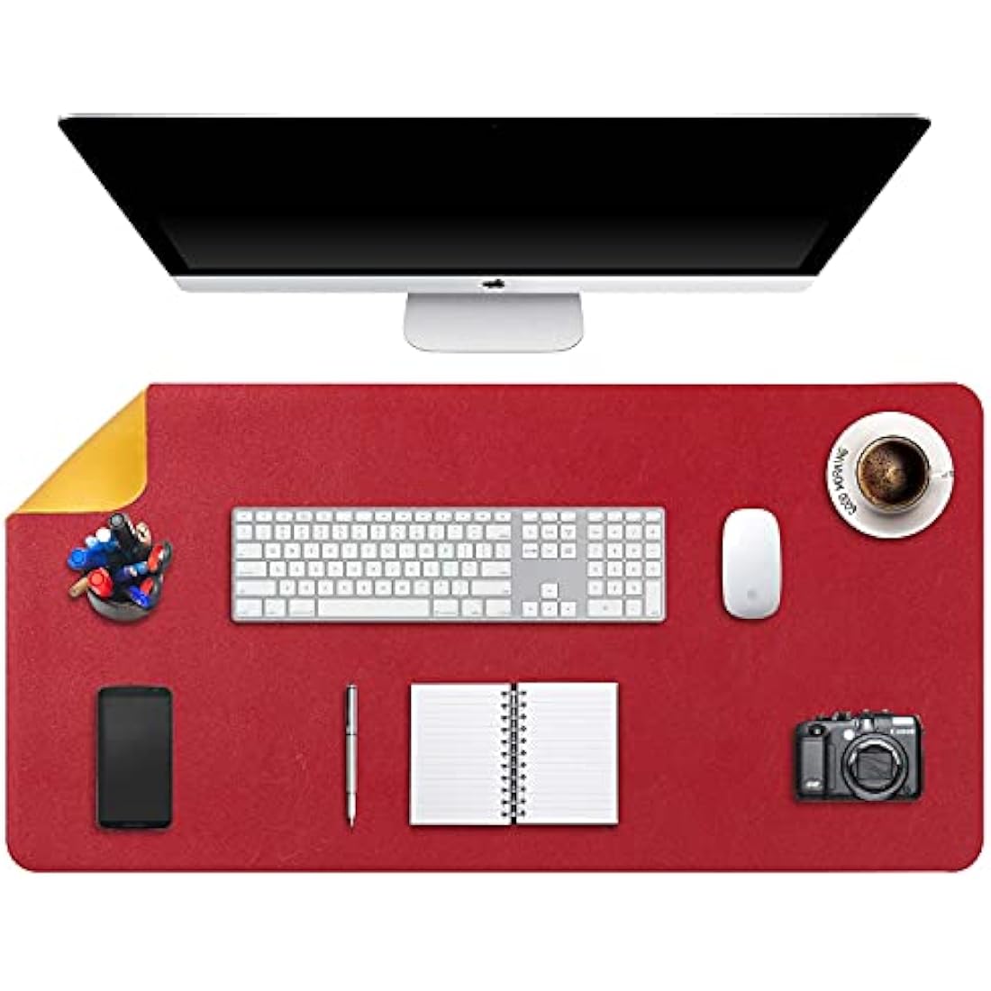 Desk Pad Large, Desk Mat, Extended Mouse Mat, Mouse Pad XXL, Desk Blotter, DOBAOJIA Laptop Pad Writing Pad for Office/Home, Dual-Side Use PU Leather Waterproof 35.4" X 16.9" (Red/Yellow)