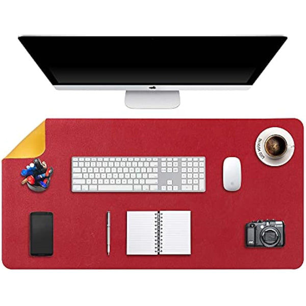 Desk Pad Large, Desk Mat, Extended Mouse Mat, Mouse Pad XXL, Desk Blotter, DOBAOJIA Laptop Pad Writing Pad for Office/Home, Dual-Side Use PU Leather Waterproof 35.4" X 16.9" (Red/Yellow)