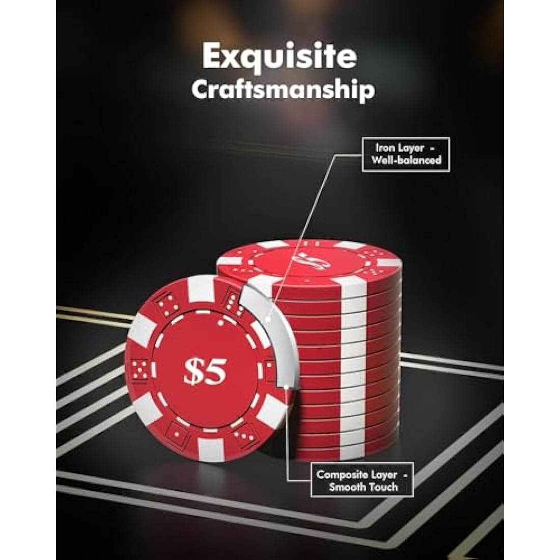 HEITOK Poker Chips Set 500pcs, Casino Chips Set with Numbers Aluminum Travel Case, Waterproof of 11.5g Poker Set for Texas Holdem Blackjack Gambling