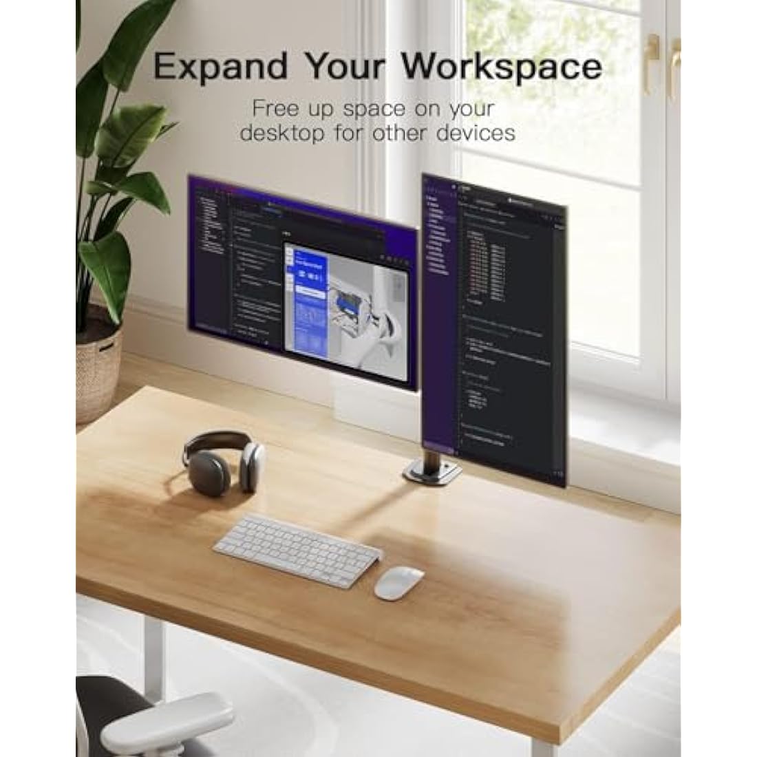 HUANUO Dual Monitor Stand for 13-30 Inch Screens, Adjustable Dual Monitor Arm with Tilt Swivel Rotate,10KG per Arm, Double Computer Sceren Stand Fit 75 100 VESA Mount