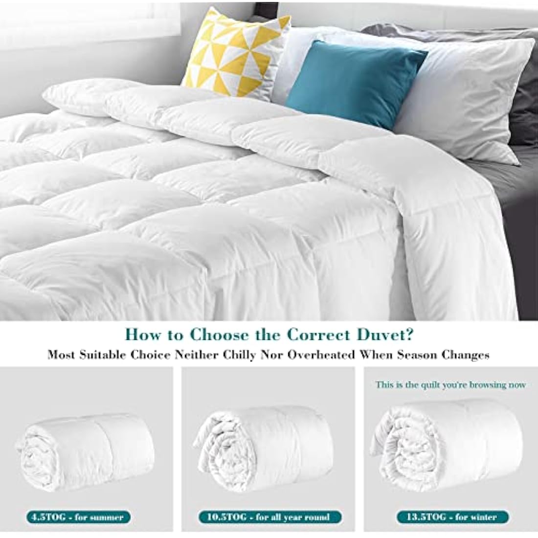 Threads For Bed 13.5 tog Down & Feather Duvet, Super King, 100% Cotton Down Proof Fabric, Machine Washable with Premium Box-Stitch Design