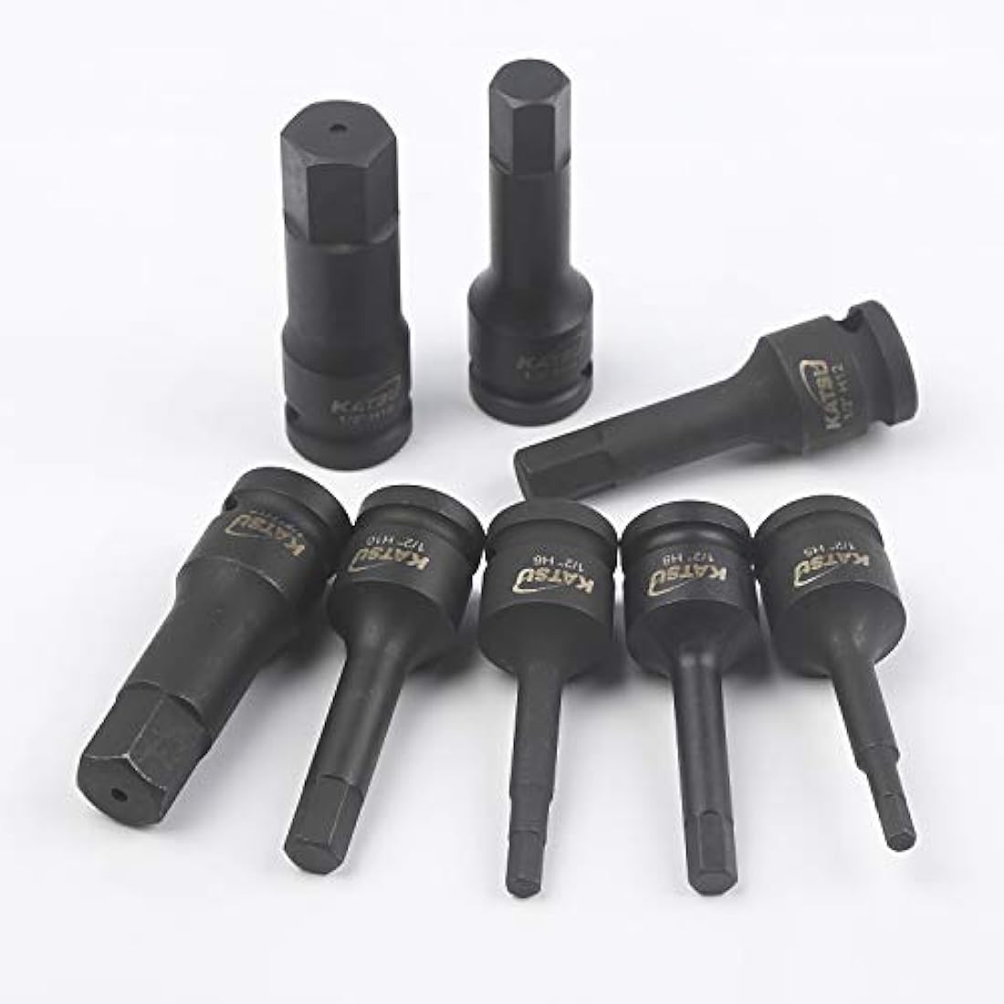 KATSU 1/2 Inch Drive Hex Allen Deep Impact Socket Set 8PCs 5-19mm Heavy Duty Metric Socket Bits, High Grade Chrome-Moly Steel, Automotive Trucks Tractors Engines Repairing Tool 420410
