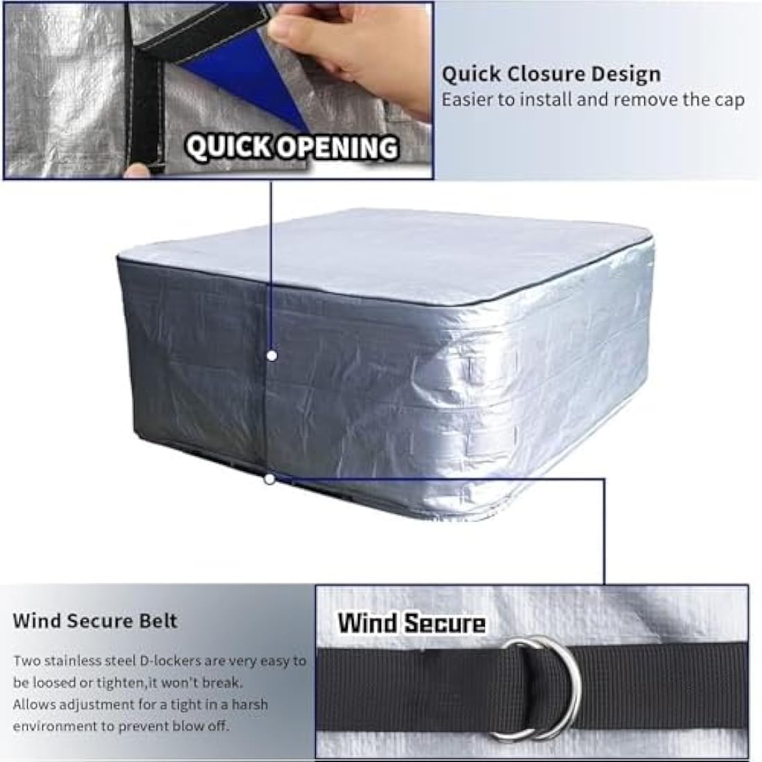 YUJHON Insulated Hot Tub Cover 170G Polyethylene Thermal Insulation Spa Cover Protector Waterproof Hot Tub Cover Replacement (95“x95"x35")