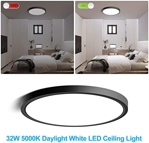 inShareplus 15.7inch LED Flush Mount Ceiling Light, 32W Black Daylight White 5000K Super Bright, Thin Flat Modern Ceiling Lights Fixture, Super Bright Ceiling Lamp for Bedroom, Living Room, Office