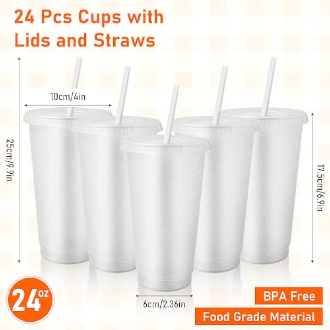 24 Pcs Reusable Cups with Lids and Straws 24 oz Glitter Iced Coffee Tumbler Plastic Travel Mug Cup for Smoothie Juices Birthday Sleepover Party Supplies (Clear)