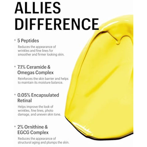 Allies Of Skin Retinal 0.05% Peptides Repair Night Cream with 0.05% Encapsulated Retinaldehyde, Peptides, 2% Ornithine, EGCG Complex, 11 Brighteners, Antioxidants, and 7.1% Ceramide & Omegas Complex