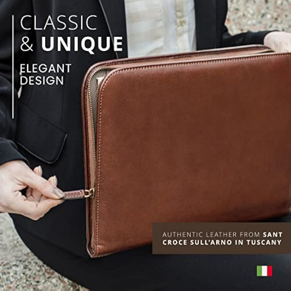 Maruse Luxury Leather Portfolio – Zip-Around Executive Folio & Organiser, Laptop & iPad Sleeve – Handmade in Italy, Black