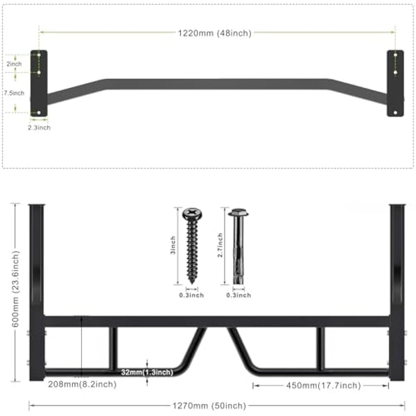 Kipika Heavy Duty Ceiling Pull Up Bar - Adjustable Height, Comfortable Grip, Easy Installation - Ideal for Home Gym Workout