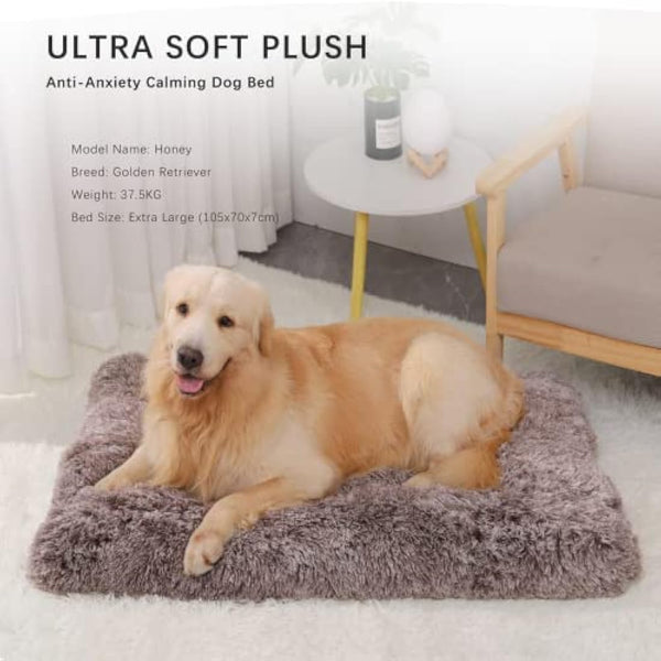 Jaspuriea Small Dog Bed Washable Dog Crate Mattress Calming Fluffy Anti Anxiety Dog Beds Deluxe Plush Dog Mat with Anti-Slip Bottom, Brown,60x45x6cm