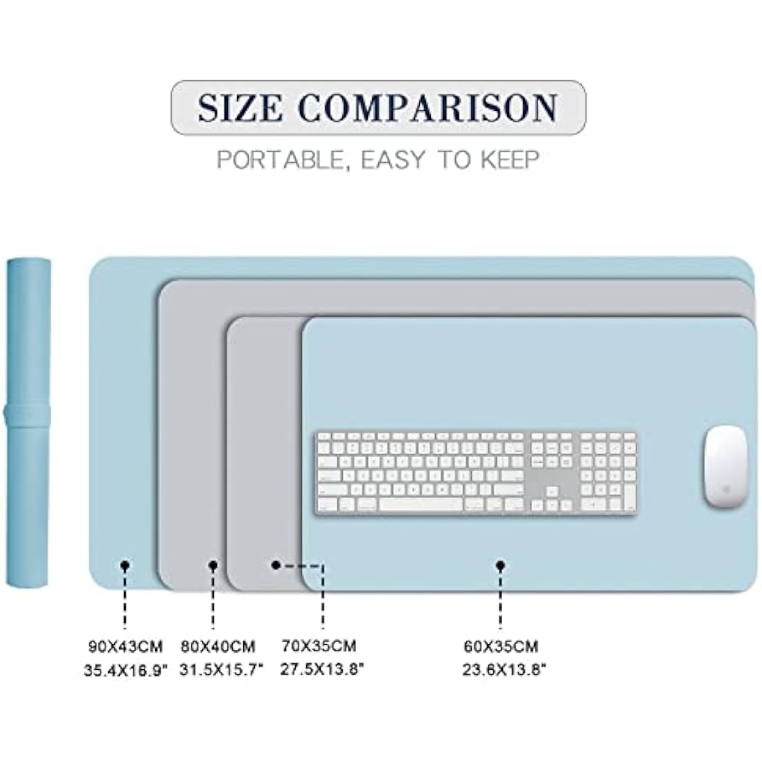DOBAOJIA Desk Pad X-Large, Desk Mat, Desk Blotter, Laptop Pad, Extended Mouse Mat, Mouse Pad XXL, Writing Pad for Office/Home, Dual-Side Use PU Leather Waterproof 31.5" X 15.7"(Light Blue/Silver)