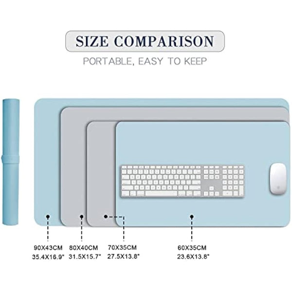 DOBAOJIA Desk Pad XX-Large, Desk Mat, Desk Blotter, Laptop Pad, Extended Mouse Mat, Mouse Pad XXL, Writing Pad for Office/Home, Dual-Side Use PU Leather Waterproof 35.4" X 16.9"(Light Blue/Silver)