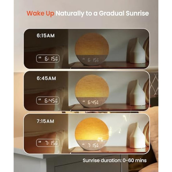 Dreamegg Sunrise 1 - Sunrise Alarm Clock, White Noise Machine with 29 Sounds, Wake Up Light Alarm Clock with 5 Wake up Sounds, 9 Dimmable Night Lights, Snooze, Customizable Sleep Routines for Adults