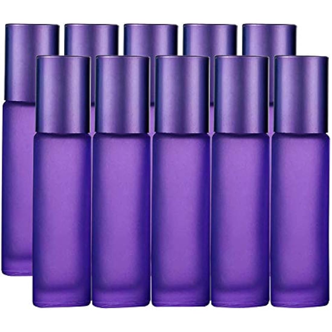 JamHooDirect 10Pcs, 10ml Essential Oils Roller Bottles, Empty Refillable Colorful Frosted Glass Roll on Bottles with 1 Opener & 1 Dropper, Perfect for Aromatherapy, Fragrance, Perfume (Purple Color)