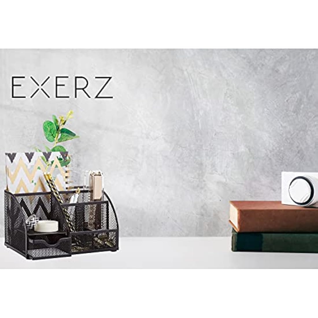 EXERZ Desk Organiser/Mesh Desk Tidy Caddy/Pencil Holder Multifunctional with 7 Compartments- Black