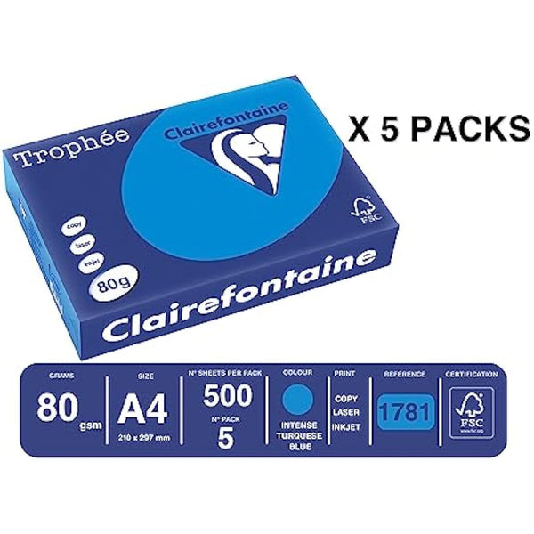 Clairefontaine Trophee Colours Paper 80gsm Ream-wrapped A4 Intense Blue Ref 1781 [500 Sheets]