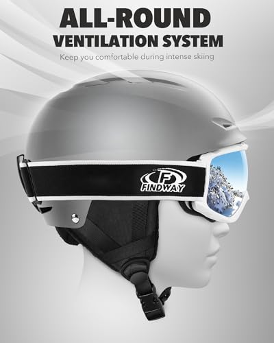 Findway Ski Helmet with Goggles Set, Adjustable Winter Sport Helmet with Protective Glasses for Adults Windproof Snow Gear for Men Women Youth