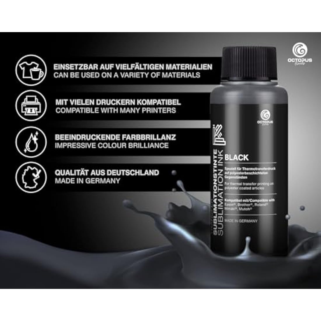 4x 100 ml Sublimation ink compatible for Epson, Brother, Roland, Mimaki, Mutoh, CMYK