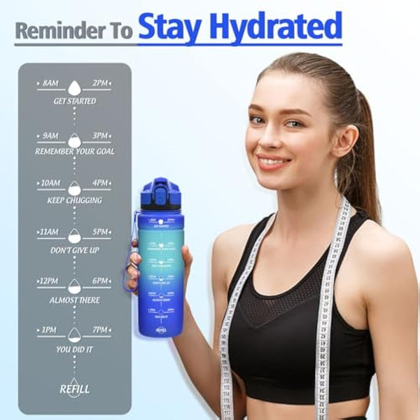 Niggeey 500ml & 700ml & 1000ml Motivational Water Bottle with Time Marker, Sports Water Bottles, Leak Proof BPA Free Tritan Drink Bottle for Kids, Men, Women, Running, Cycling, School, Gym and Sport