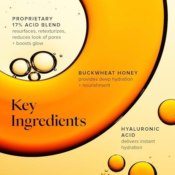 Farmacy Honey Glow 17% AHA & BHA Resurfacing Night Serum - Facial Serum with Hyaluronic Acid - Reduces Fine Lines & Pores(30ml)