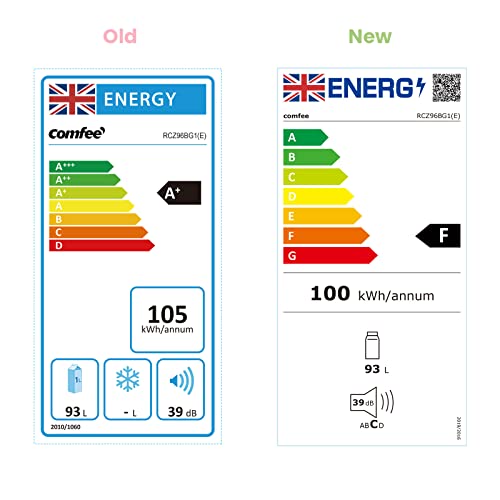 COMFEE' RCZ99BG2(E) Under Counter Beer & Drinks Fridge-93L Capacity,Holds up to 115 Cans, Premium Temperature Performance (2℃ to 15℃), Full Length Low-E Glass, Removable Shelves, LED Light, Low Noise