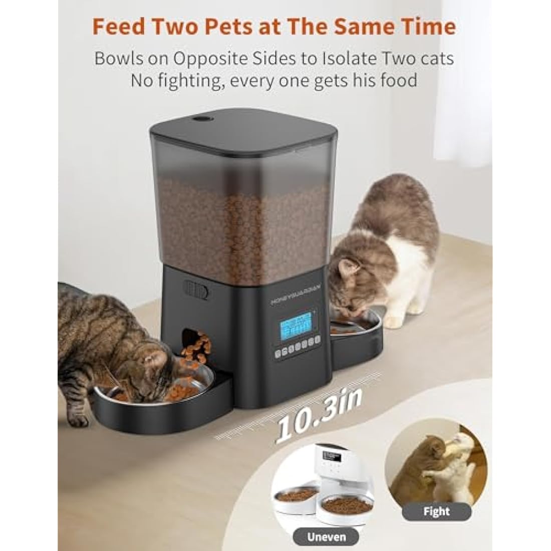 HoneyGuardian Automatic Cat Feeder for Two, Programmable Cat Feeder with Stainless Steel Bowl, 3.5L, Dual Power Supply, 1-6 Meals per Day