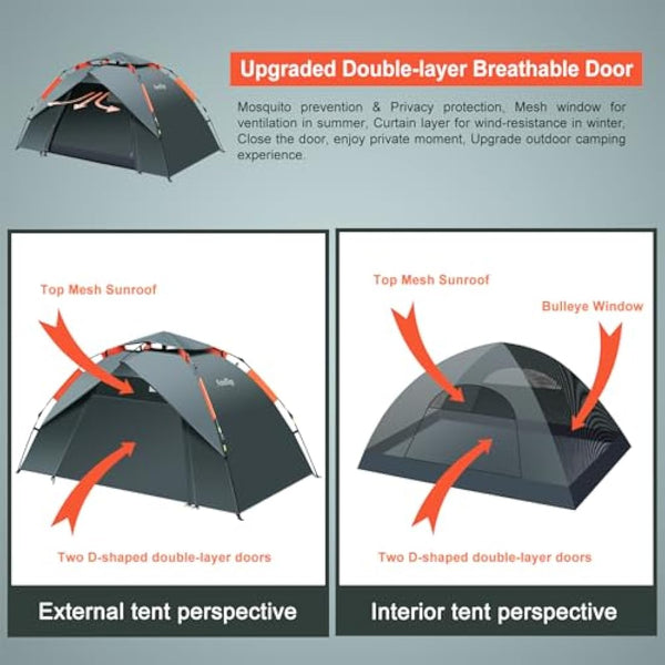 Amflip Camping Tent Automatic 1 Man Person Instant Tent Pop Up Ultralight Dome Tent 4 Seasons Waterproof & Windproof Camping Tent with Removable Outer Tarpaulin, Double Layers