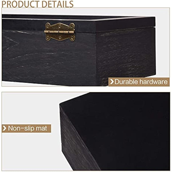 Alsonerbay Tea Box Organiser, Wooden Kitchen Tea Bag Storage Box for Organizing Spice Pouches and Sugar Packets with 8 Compartments and Clear Glass Cover Weathered Black