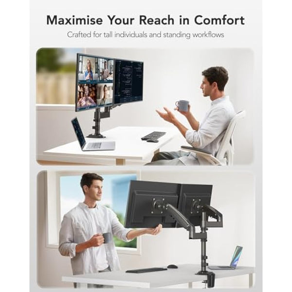 HUANUO Taller Dual Monitor Stand Long Arms for 13 to 32 inch Screens, Monitor Arm Desk Mount with Tilt Swivel Rotation, Height Adjustable Double Arm Mount, Loda Capacity 19.8 lbs, VESA 75 & 100 mm
