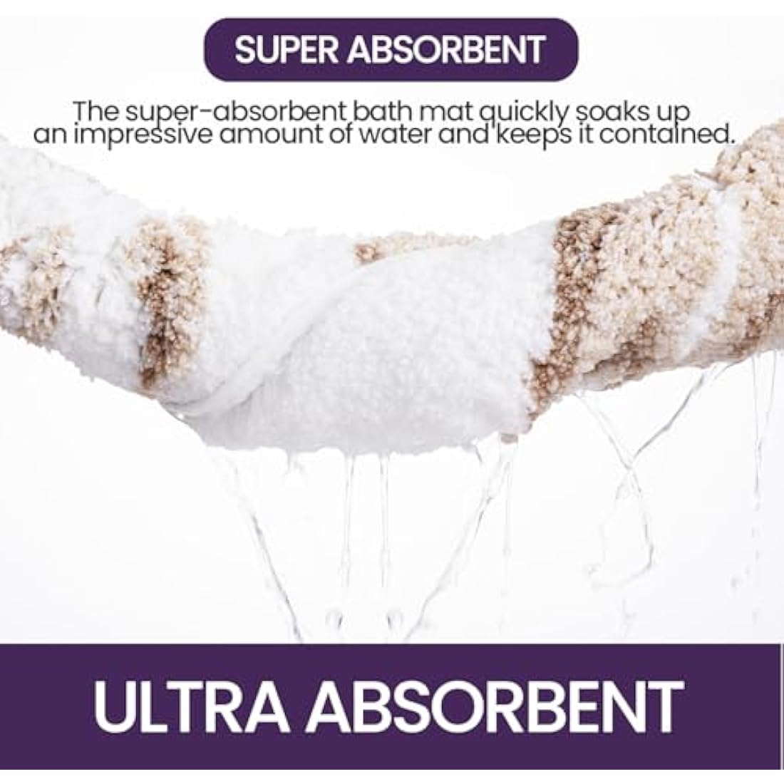 DEXI Bath Mat 61 x 92 cm, Non-Slip Absorbent Bathroom Mats, Machine Washable, Soft and Thick Microfibre Shower Rug, White