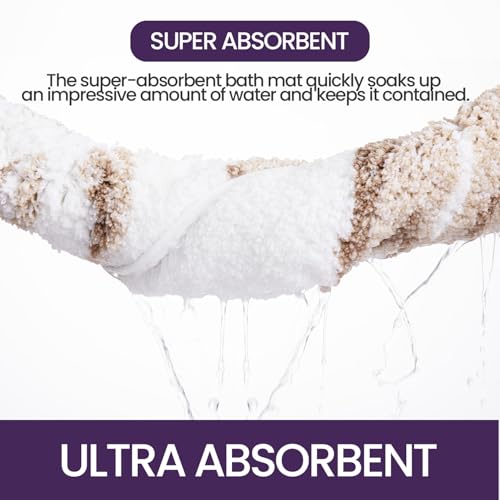 DEXI Bath Mat 61 x 110 cm, Non-Slip Absorbent Bathroom Mats, Machine Washable, Soft and Thick Microfibre Shower Rug, White