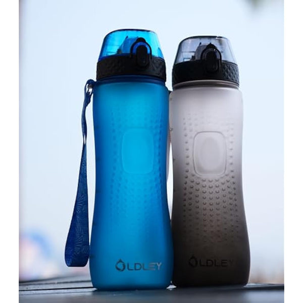 OLDLEY 750ml/25oz Water Bottles with Straw BPA Free Tritan Water Bottles for Gym School Sports Travel Leakproof Time Markings Drink Bottles Reusable Hydrate for Adult Kids Women Men(Blue, 1 Lid)