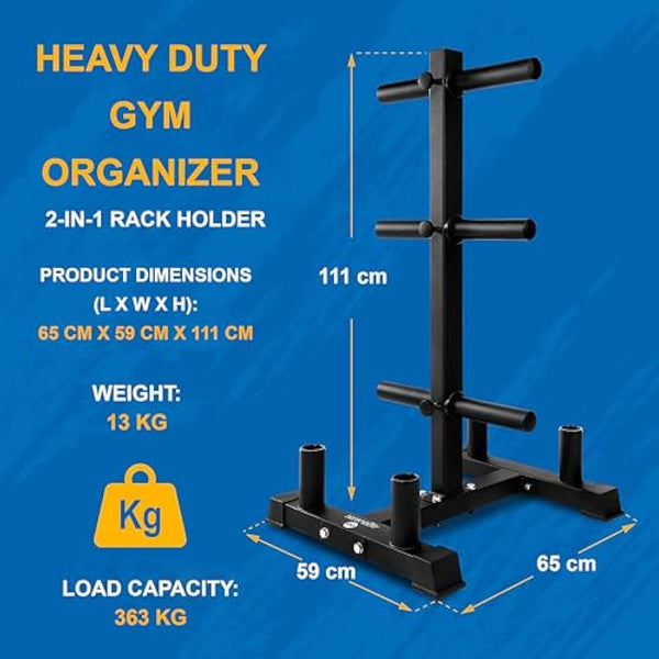SereneLife Olympic Weight Plate Rack - 800 Pounds Capacity, Heavy Duty Gym Organizer, Scratch Resistant Frame, Powder-Coat Finish, Easy to Assemble, Compact & Space-Saving, Black