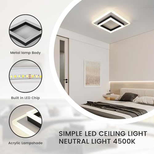 DELIPOP Ceiling Light Modern, 30W Square LED Ceiling Lamp, Acrylic Ceiling Lights for Living Room Kitchen Bedroom Hallway, Natural Light 4500K, Dia 30cm